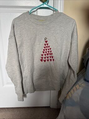 Light Gray Sweatshirt with Red Heart Tree Graphic